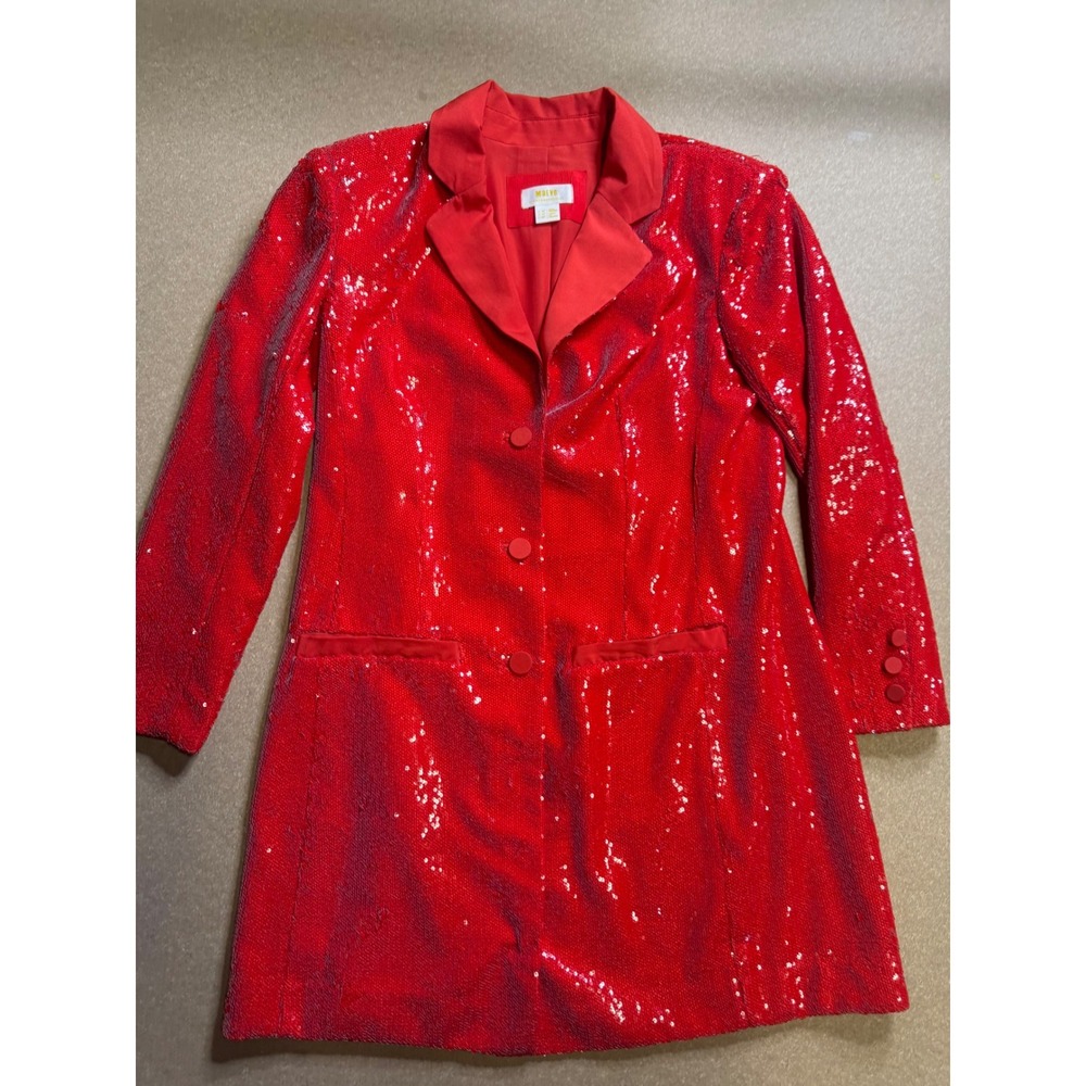 Maeve Anthropologie Red Sequin Blazer Dress Petite 4P Holiday Party Mini Sparkly - Picture 3 of 12